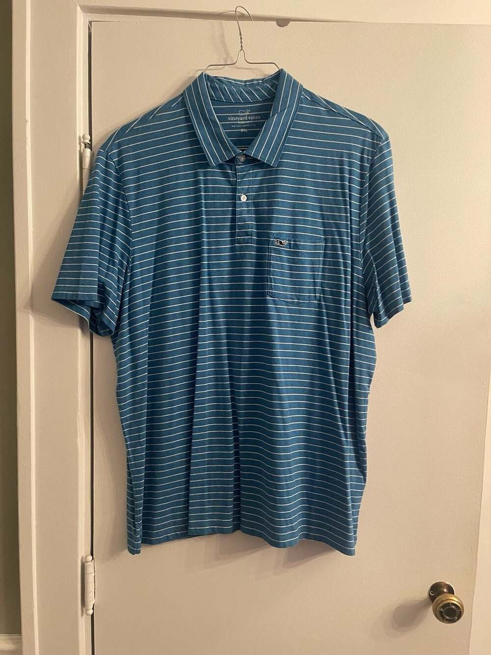 Vineyard Vines Classic Fit Open Feeder Stripe Pima Cotton Polo Shirt Blue XXL